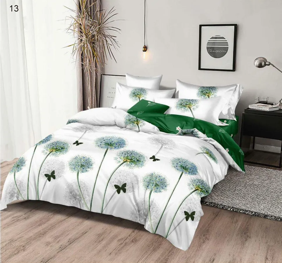 OFERTA 1+1 - Lenjerie de pat Finet 6 piese, alb cu păpădii verzi și fluturi-LP13