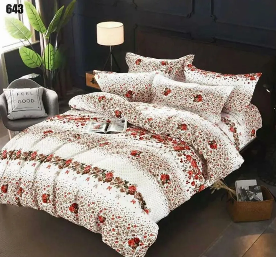 OFERTA 1+1 - Lenjerie de pat Finet 6 piese, alb cu trandafiri roșii și floricele-LP643