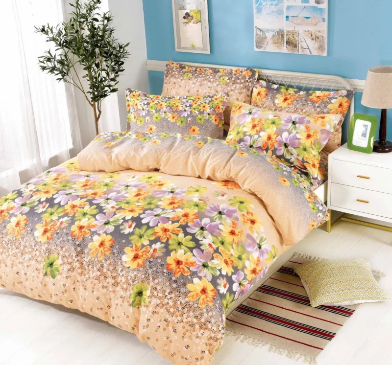 LENJERII DE PAT 1+1 GRATIS - Lenjerie de pat Finet  6 piese,Bej,Flori de primavara-KY83