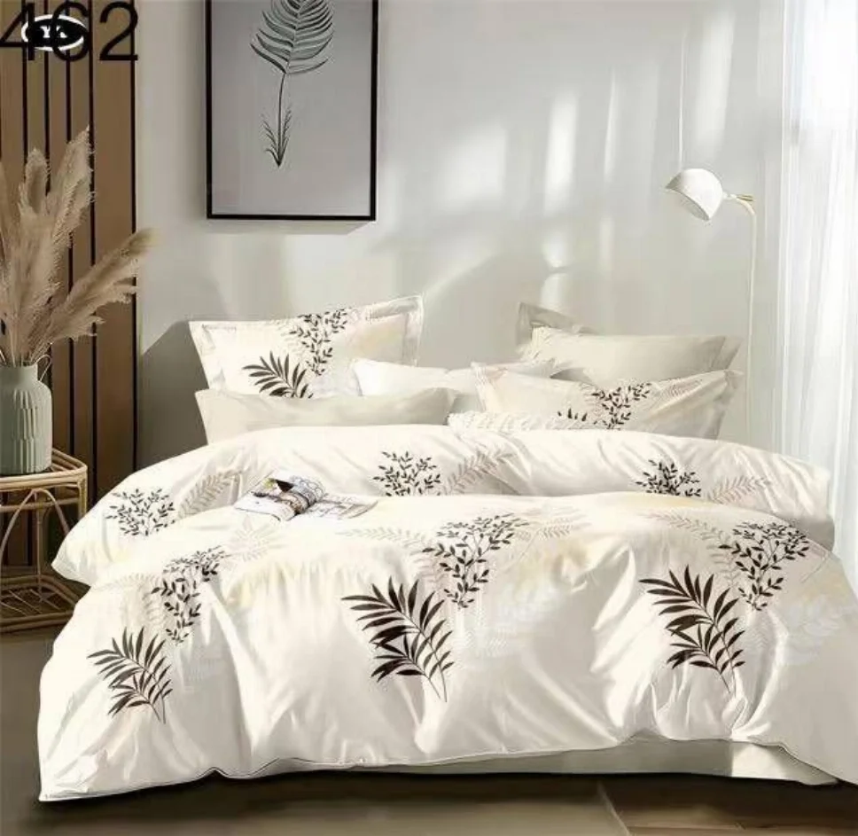 BLACK FRIDAY LENJERII - Lenjerie de pat Finet 6 piese, crem cu frunze negre tropicale-GR462