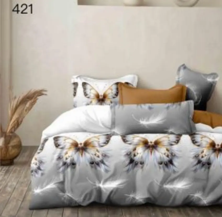 LENJERII DE PAT 1+1 GRATIS - Lenjerie de pat Finet 6 piese,Fluturi gri-GR421