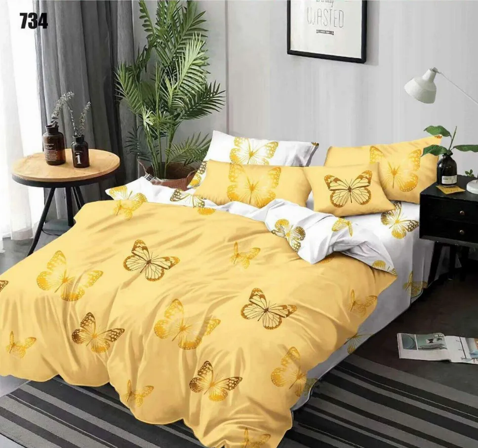 OFERTA 1+1 - Lenjerie de pat Finet 6 piese, galben cu fluturi aurii-LP734