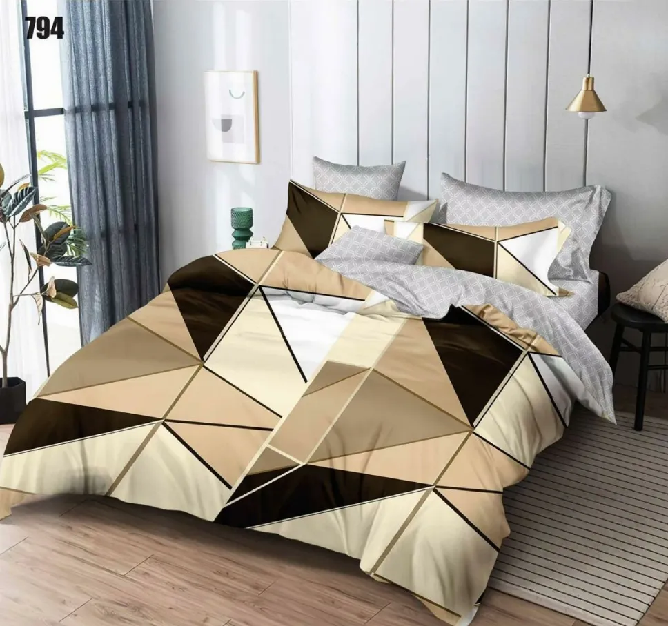LENJERII DE PAT - Lenjerie de pat Finet 6 piese, geometric bej, maro și alb-LP794