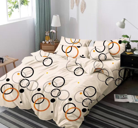 LENJERII DE PAT 1+1 GRATIS - Lenjerie de pat Finet 6 piese,Crem cu cercuri-KY115