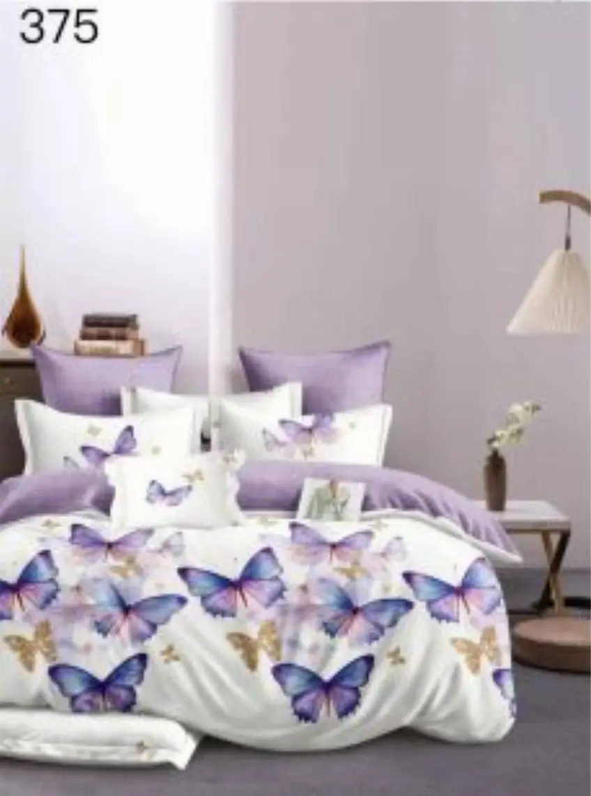 LENJERII DE PAT 1+1 GRATIS - Lenjerie de pat Finet 6 piese,Pat dublu,Fluturi mov-GR375