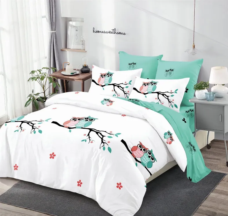 OFERTA 1+1 - Lenjerie de pat Finet 6 piese Primavara, alb cu bufite vesele si floricele-LC187