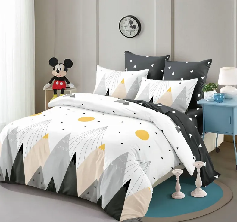 OFERTA 1+1 - Lenjerie de pat Finet 6 piese Primavara, alb cu munti gri si galbeni-LC185