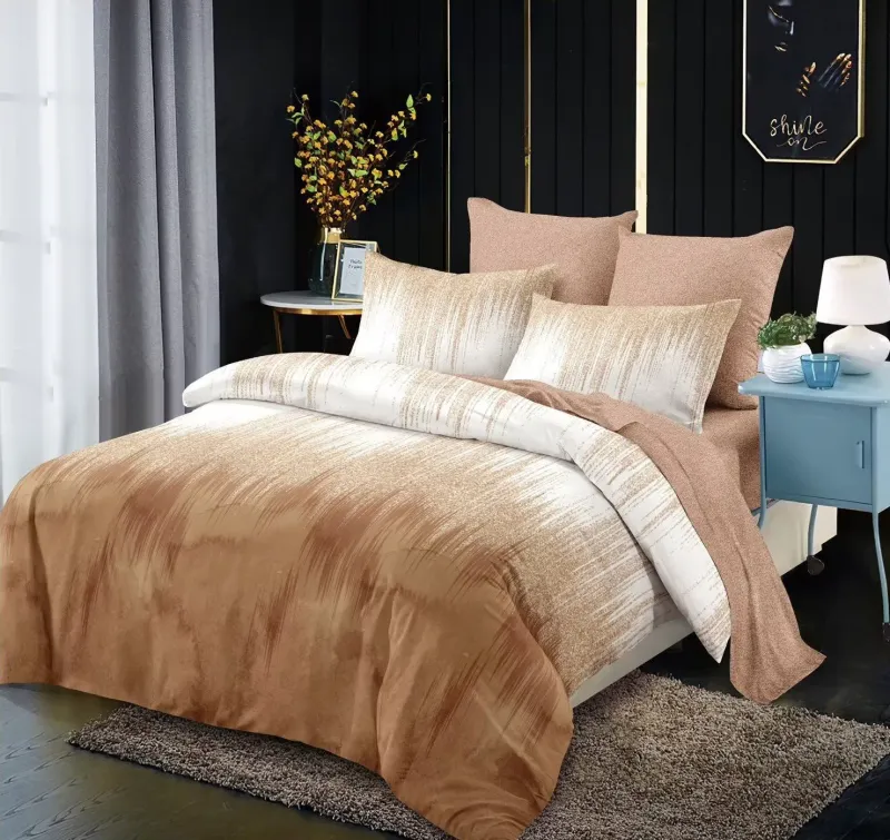 OFERTA 1+1 - Lenjerie de pat Finet 6 piese Primavara,Maro degrade,linii-LC148