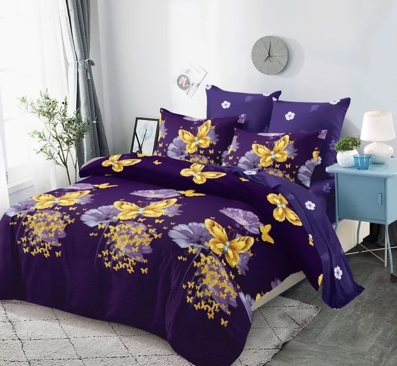 OFERTA 1+1 - Lenjerie de pat Finet 6 piese Primavara,Mov cu Fluturi,aurii-LC177