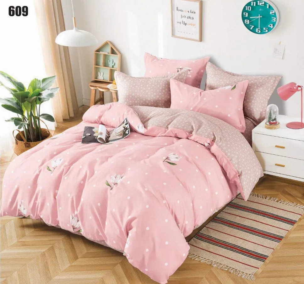 OFERTA 1+1 - Lenjerie de pat Finet 6 piese, roz cu buline albe și pisici-LP609