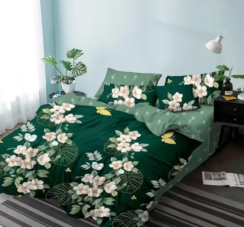 LENJERII DE PAT 1+1 GRATIS - Lenjerie de pat Finet  6 piese,Verde cu imprimeu floral-KY65