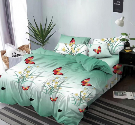 LENJERII DE PAT - Lenjerie de pat Finet  6 piese,Verde degrade fluturi-KY61
