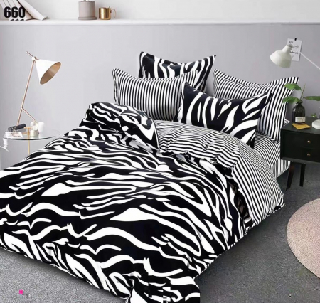 LENJERII DE PAT - Lenjerie de pat Finet Pucioasa 6 piese,Alb/Negru Zebra-LP660