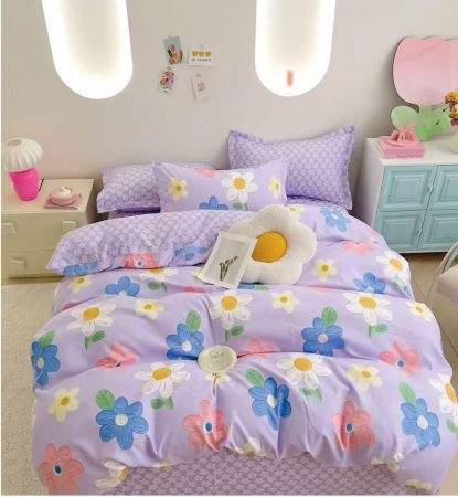 LENJERII DE PAT - Lenjerie de pat Finet Pucioasa 6 piese,Lila cu Floricele colorate-R605