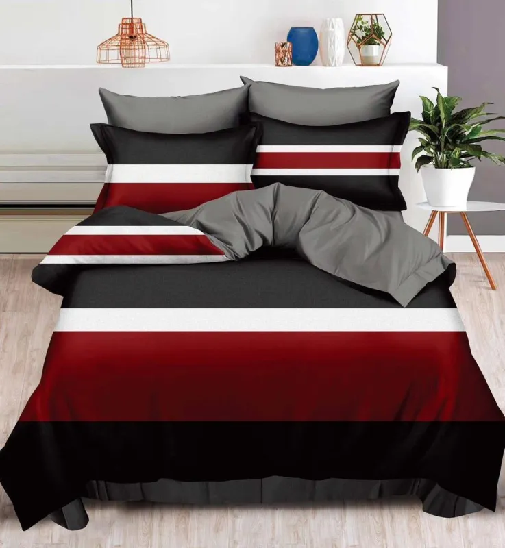 Lenjerii de pat Finet Pucioasa - Lenjerie de pat Finet Pucioasa 6 piese,Negru/Rosu cu Dungi-R281