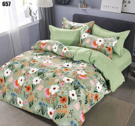 LENJERII DE PAT - Lenjerie de pat Finet Pucioasa 6 piese,Verde cu floricele-LP50