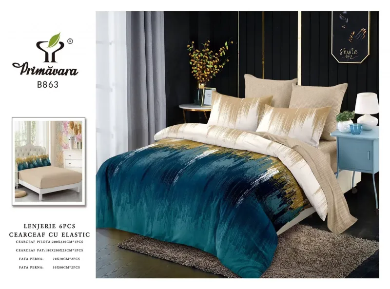 OFERTA 1 DEC  LENJERII CU ELASTIC - Lenjerii de pat Finet 6 piese cu Elastic-FEL163
