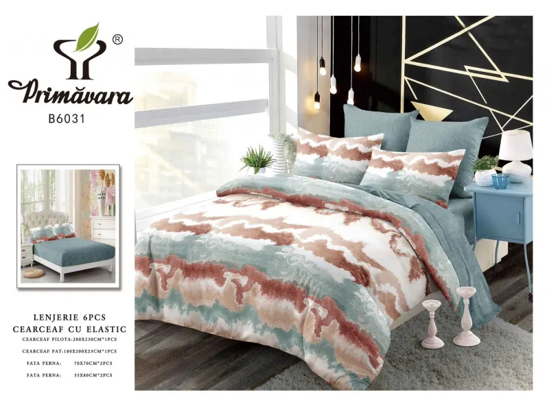 OFERTA 1 DEC  LENJERII CU ELASTIC - Lenjerii de pat Finet 6 piese cu Elastic-FEL189