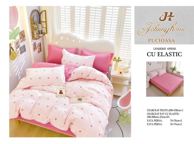 Lenjerii de pat cu Elastic - Lenjerii de pat Finet 6 piese cu Elastic-T233
