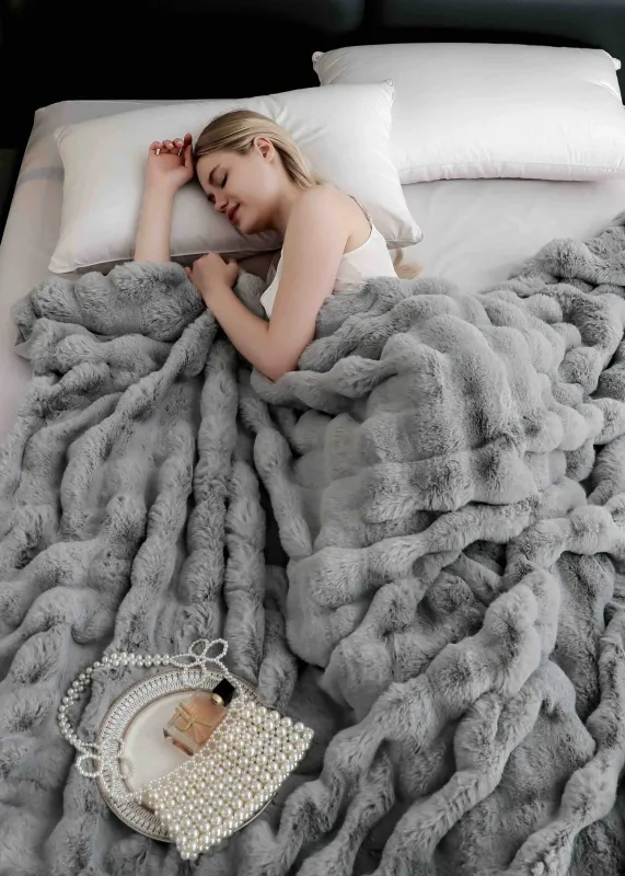 Patura Cocolino Pufoasa Din Blana De Iepure,Gri deschis-BRA09 [1]