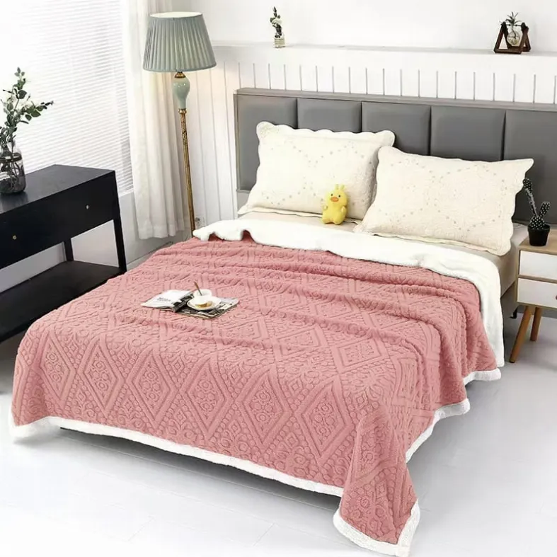 PATURI COCOLINO - Patura Groasa Cocolino cu Blanita, roz cu romburi texturate si margine alba-NR21