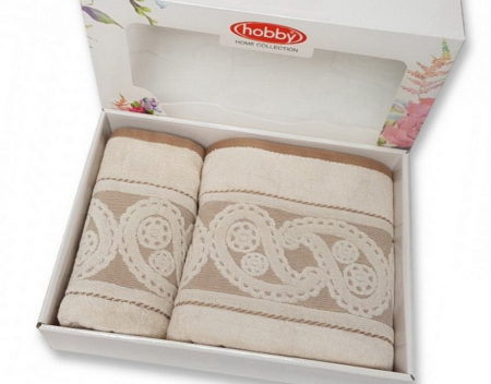 Set 2 prosoape de baie, 100% bumbac, Hobby, Sultan Cream-M1 [2]
