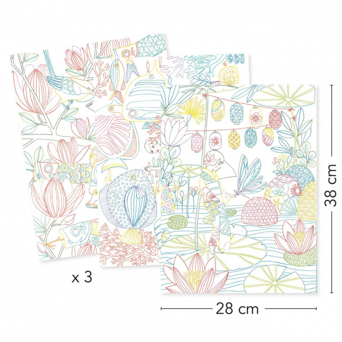 Mapa cu 3 postere de colorat motive japoneze, Djeco [3]