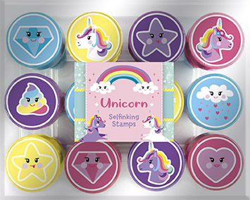 Set 12 stampile cu unicorni cu tus propriu [3]