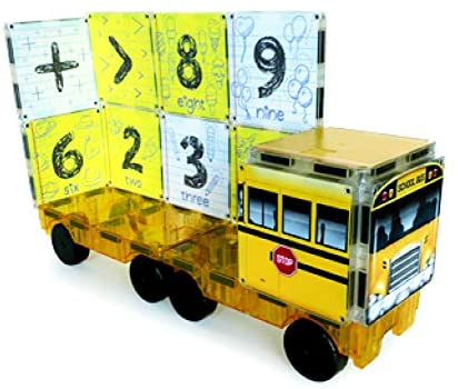Set de constructie piese magnetice Autobuzul scolar 123 CreateOn Magna-Tiles - Set 16 piese magnetice [5]