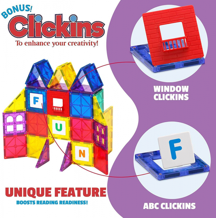 Set Playmags Junior - 32 piese magnetice de constructie + 6 Clickins ABC [4]