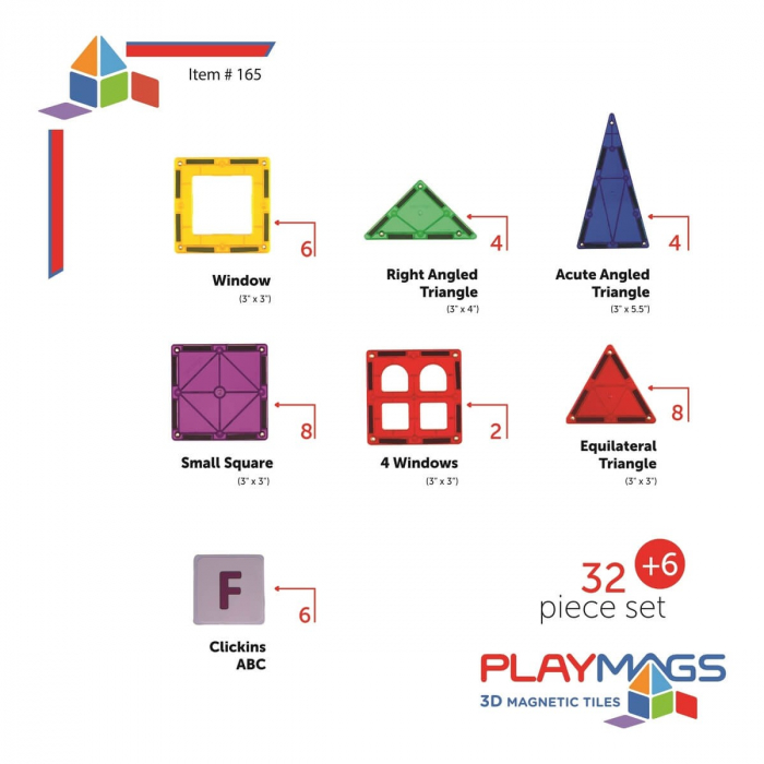 Set Playmags Junior - 32 piese magnetice de constructie + 6 Clickins ABC [2]