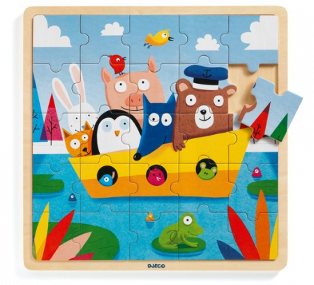 Jocuri Creative - Puzzle lemn Djeco, Toti in barca