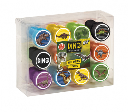 Jocuri Creative - Set 12 stampile cu dinozauri cu tus propriu