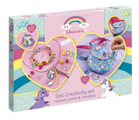 Jocuri Creative - Set creativ 2 in 1 - Bratari curcubeu si gentuta cu unicorni