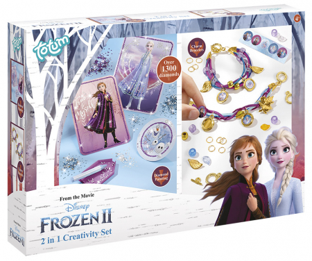 Jocuri Creative - Set creativ DIY 2 in 1, Diamond painting si bratari cu pandantive Disney Frozen
