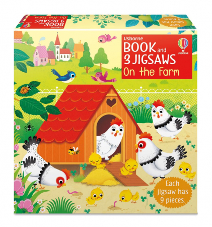 Carti educative - Set de 3 puzzle-uri + carte, 9 piese, Book and 3 Jigsaws: On the Farm