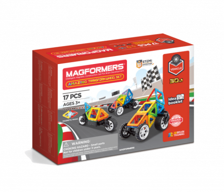 Jocuri Magnetice - Set magnetic de construit- Magformers Vehicule, 17 piese