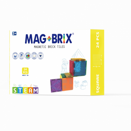 Promotii - Set magnetic Magbrix 24 piese patrate - compatibil cu caramizi de constructie tip Lego®