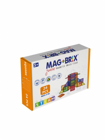 Promotii - Set magnetic Magbrix Junior 24 piese patrate - compatibil cu caramizi de constructie tip Lego Duplo®