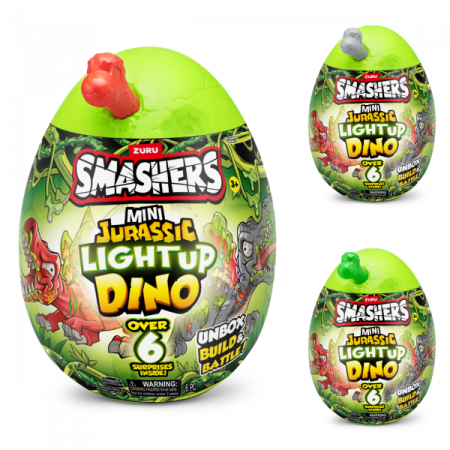 3-6 ani - Smashers - Mini Ou surpriza cu peste 6 accesorii, Dino Jurassic Light-Up