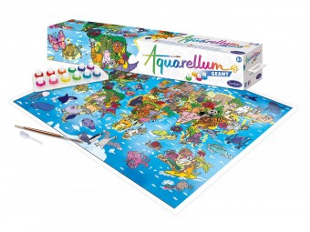 Jocuri Educative - Tablou Poster de pictat - Harta Lumii cu Animale