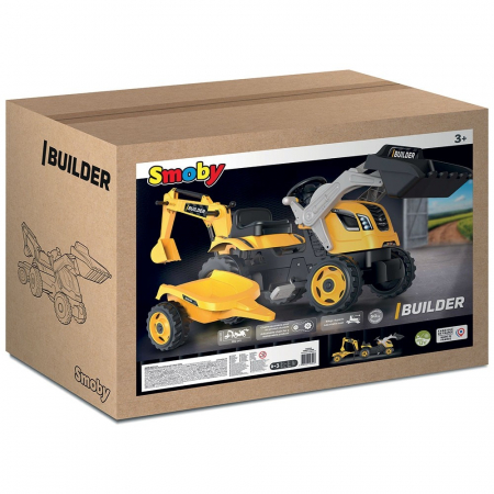 Tractor cu pedale si remorca Smoby Builder Max galben [2]