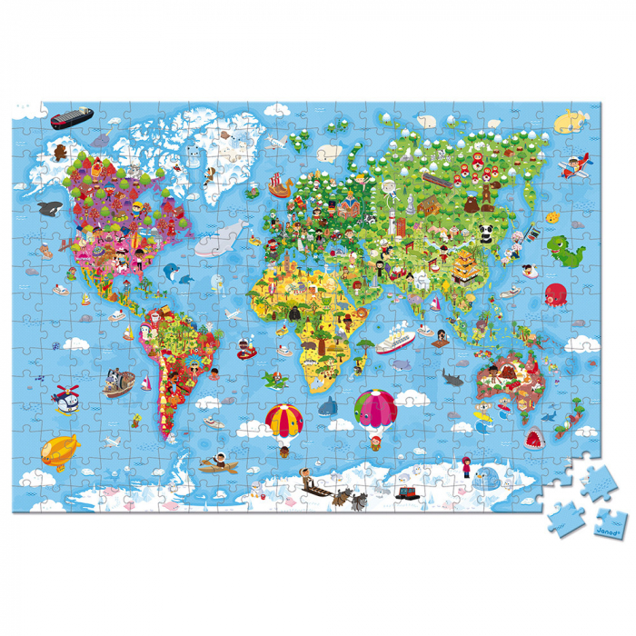 Puzzle gigant - Harta lumii - 300 de piese, Janod J02775 [2]