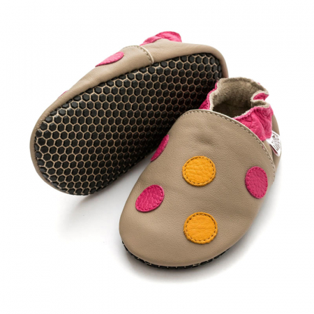 Pantofi cu talpă moale Liliputi cu crampoane antialunecare - Polka Dots Pink [0]
