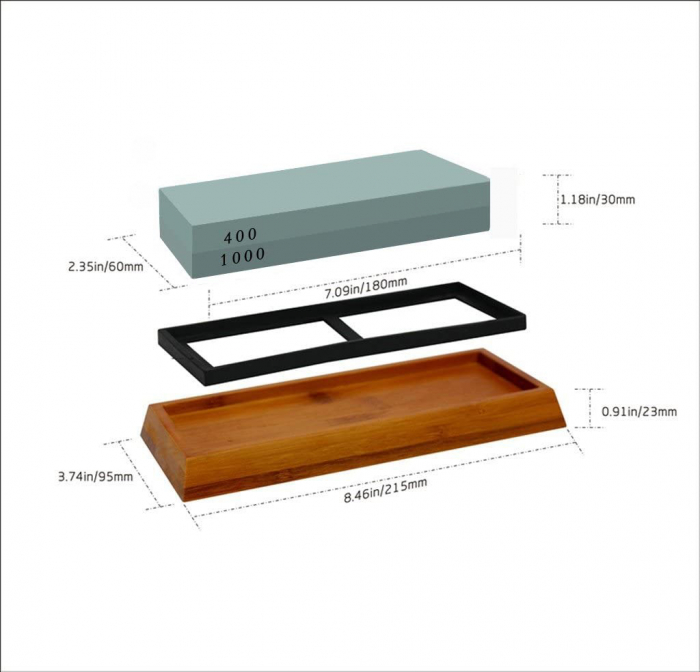 Kit Ascutire Cutite, LittleDomi, 2 Granulatii 400/1000, Piatra cu Suport din Silicon pentru Ascutirea Cutitelor prin Slefuire, Suport Bambus Antiderapant, Ghidaj Unghiular, Ascutire, Finisare, Indrept [3]