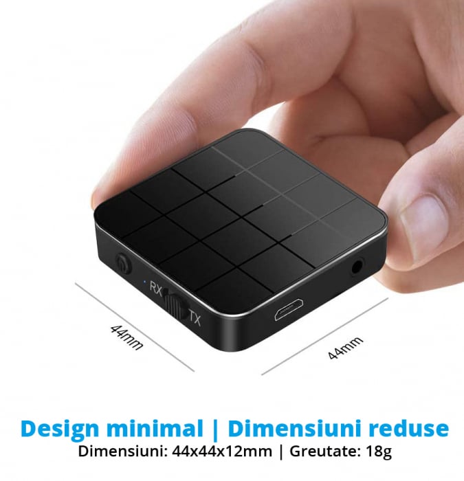 Adaptor Bluetooth 2 in 1, LittleDomi, Transmitator si Receptor TX/RX, HD, RCA, AUX jack 3.5 mm pentru Casti, TV, Masina, Sistem Audio, Home Cinema, Laptop, PC, Versiune Bluetooth 5.0, Negru [2]