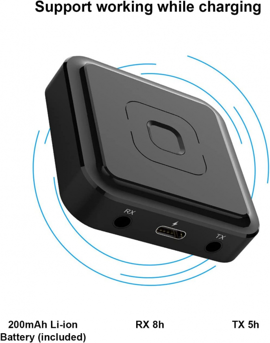 Adaptor Bluetooth 3 in 1, LittleDomi, Transmitator si Receptor TX/RX, cu Functie de Sunat, HD, RCA, AUX jack 3.5 mm pentru Casti, TV, Masina, Sistem Audio, Home Cinema, Laptop, PC, Bluetooth 5.1, Negr [2]