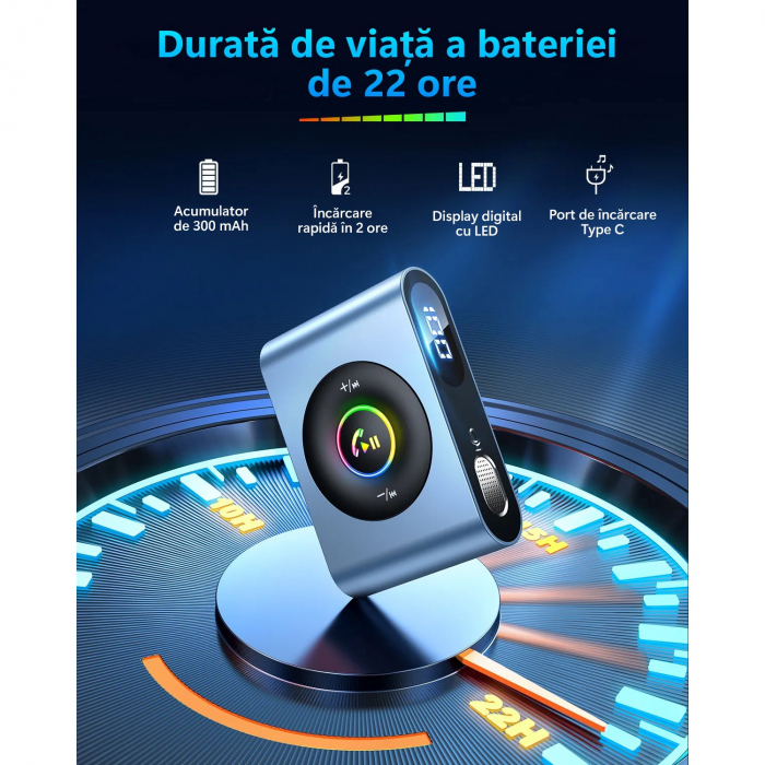 Adaptor Bluetooth 5.3, LittleDomi, Noise Cancelling, HiFi Bass, Microfon Dual, AUX 3.5mm, Dubla Conexiune, LCD LED, Transmitator si Receptor TX/RX pentru Casti, TV, Masina, Sistem Audio, Home Cinema, [4]