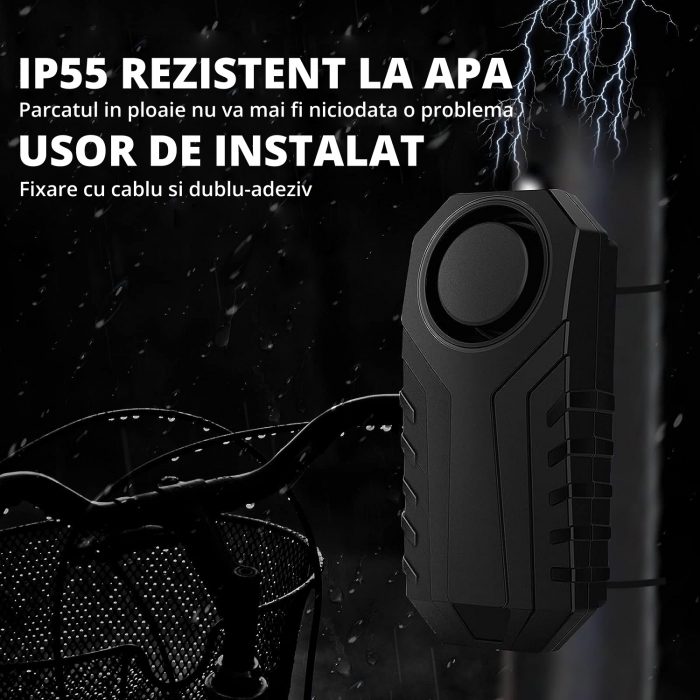 Alarma Antifurt pentru Bicicleta, Trotineta si Motocicleta, LittleDomi, 3 Nivele de Volum pana la 113db, Senzor de Vibratii, Telecomanda, Impermeabila Ip55, 7 Nivele de Senzivitate, Negru [2]