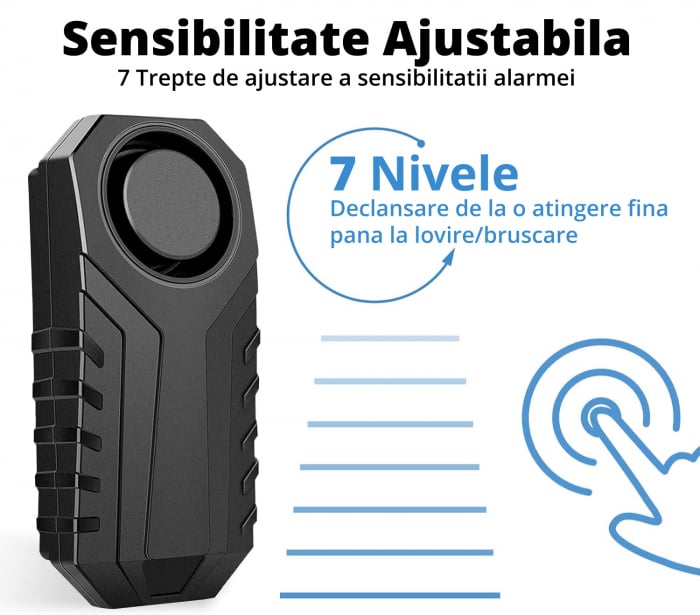 Alarma Antifurt pentru Bicicleta, Trotineta si Motocicleta, LittleDomi, 3 Nivele de Volum pana la 113db, Senzor de Vibratii, Telecomanda, Impermeabila Ip55, 7 Nivele de Senzivitate, Negru [4]